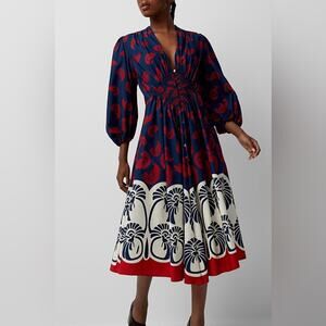 RTR Xs 0-2 Camerino Palmetto Placée pattern dress Red/Navy La double j boucle